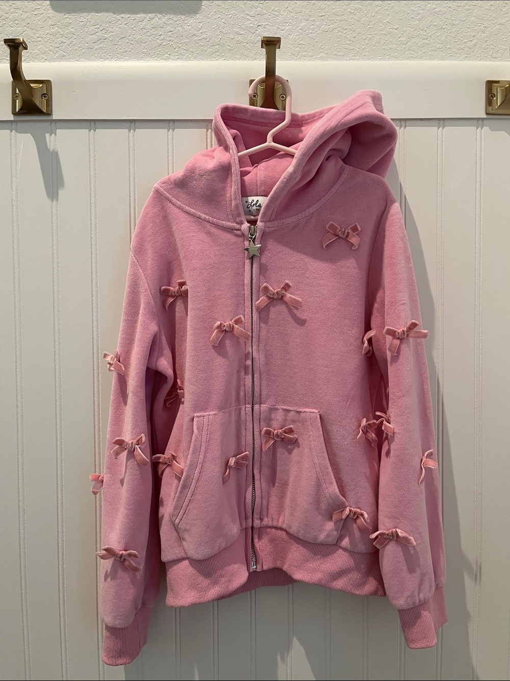 Lola and the boys Girls' Pink Bow-Accent Zip Hoodie